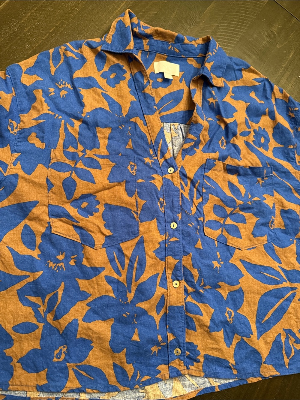 Women’s Blue Floral Casual Button-Down Shirt Size Large